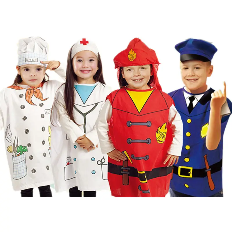 Gioco di ruolo per bambini cosplay poliziotto racer pirata chef medico infermiere pompiere costume per bambini gilet e cappello 2 pezzi set