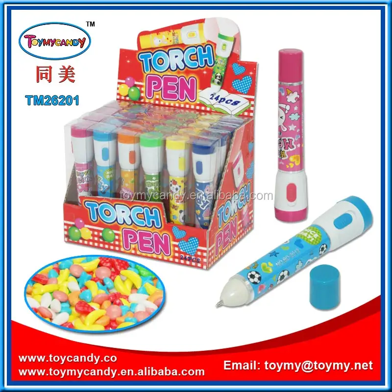 One dollar shop best selling cheap toy candy flashlight stylus pen with candy student promotion pen 2 joint 1 special gift