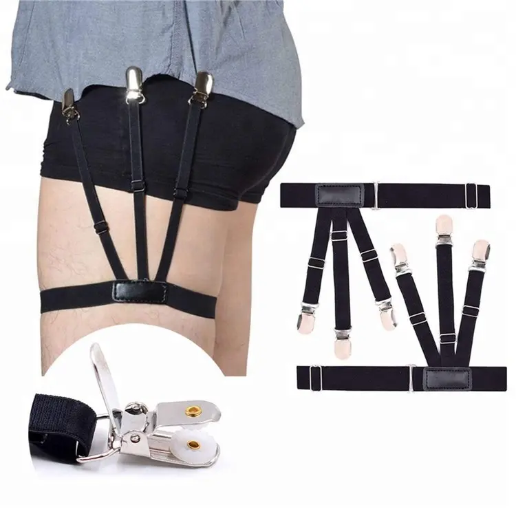 Factory Wholesale Adjustable Elastic Mens Shirt Stay Garter Belts with Non-slip Locking Clamps