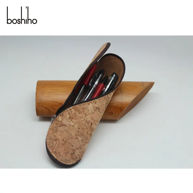 Boshiho newest natural cork pencil case custom pencil bag case