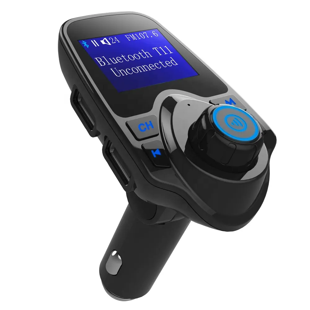 AGETUNR T11 Bluetooth V5.0カーmp3プレーヤーFMトランスミッター (AUXデュアルUSB出力オーディオアダプターレシーバー付き) 1.44インチLCDディスプレイ