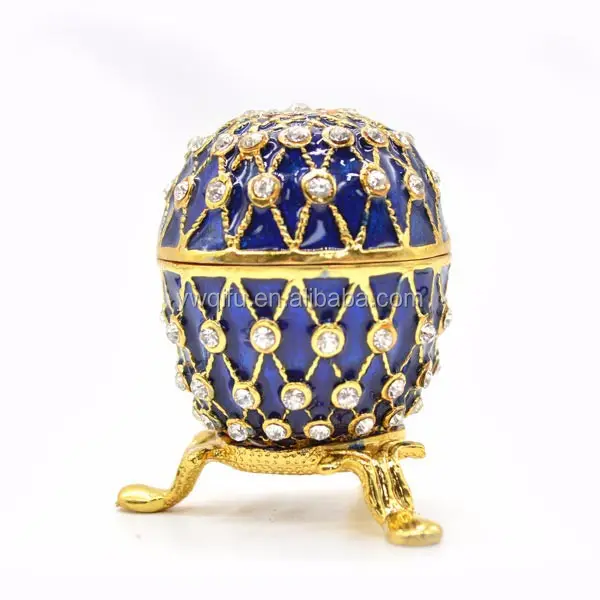 wholesale manufacture metal small faberge egg trinket box pewter gift box handmade craft(QF039-2)