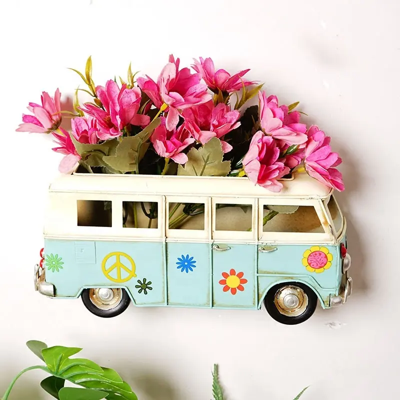 Creativo Bus modello retrò Vintage decorazione della parete per fiori artificiali artigianato in metallo Bar ristorante decorazione del giardino di casa