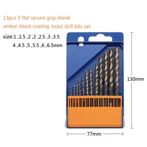 13PCS 1-<span class=keywords><strong>6.5MM</strong></span> DIN338 三公寓柄高速钢麻花钻 BitSet 的不锈钢钻削胶盒