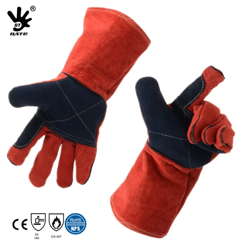 Reinforced Palm Long Cow Split Leather Safety Working Welding Gloves