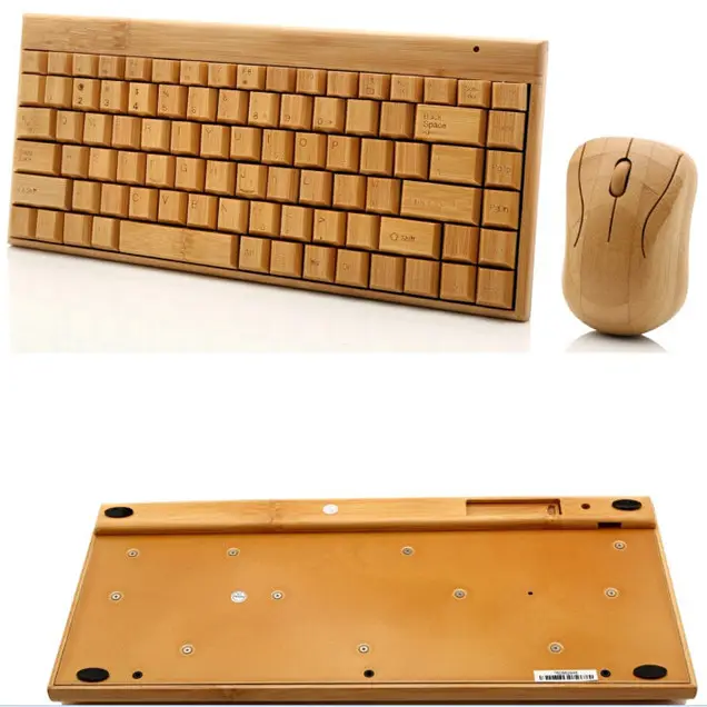 Small size bamboo wood wireless keyboard mouse combo