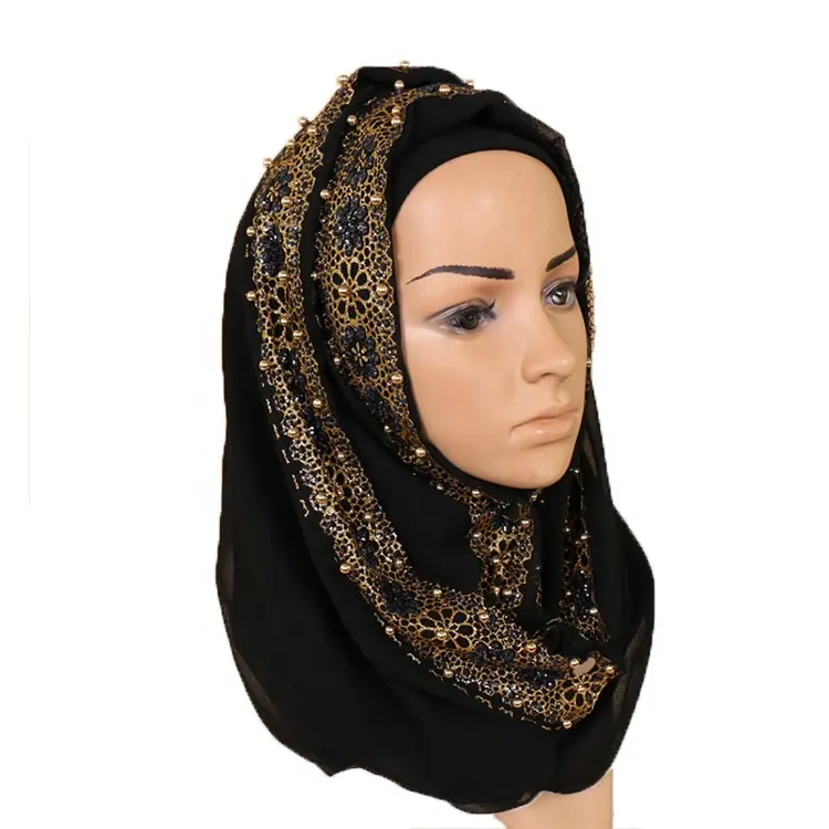 Hijabs en mousseline de soie, fournitures de fête élégantes, style indonésien, perle de soie, perçage à chaud