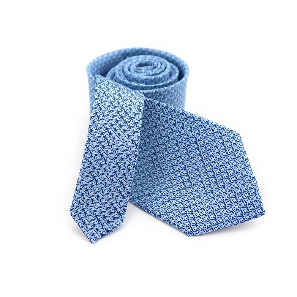 Cute Animal Printed Silk Twill Fabric Tie Blue Whale Necktie Custom Print Neckties