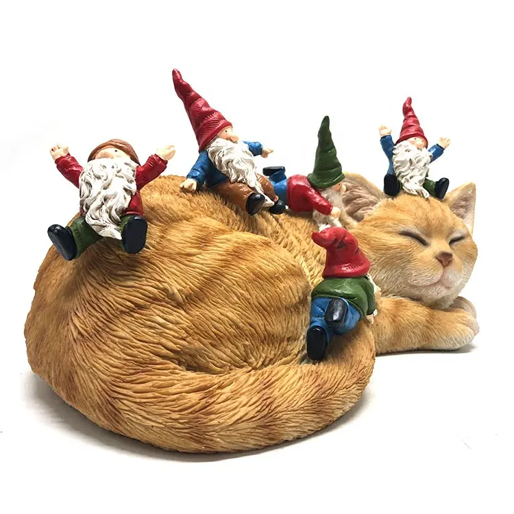 En gros nouveau design petit drôle décoration de jardin chat dormant miniature gnomes