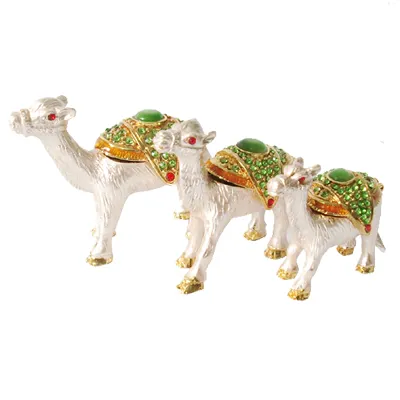 Dorato dello smalto set di tre camel statue dubai trinket box