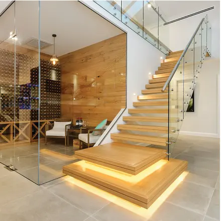 Bande lumineuse LED personnalisée, panneau en bois, escaliers flottants, boîte populaire