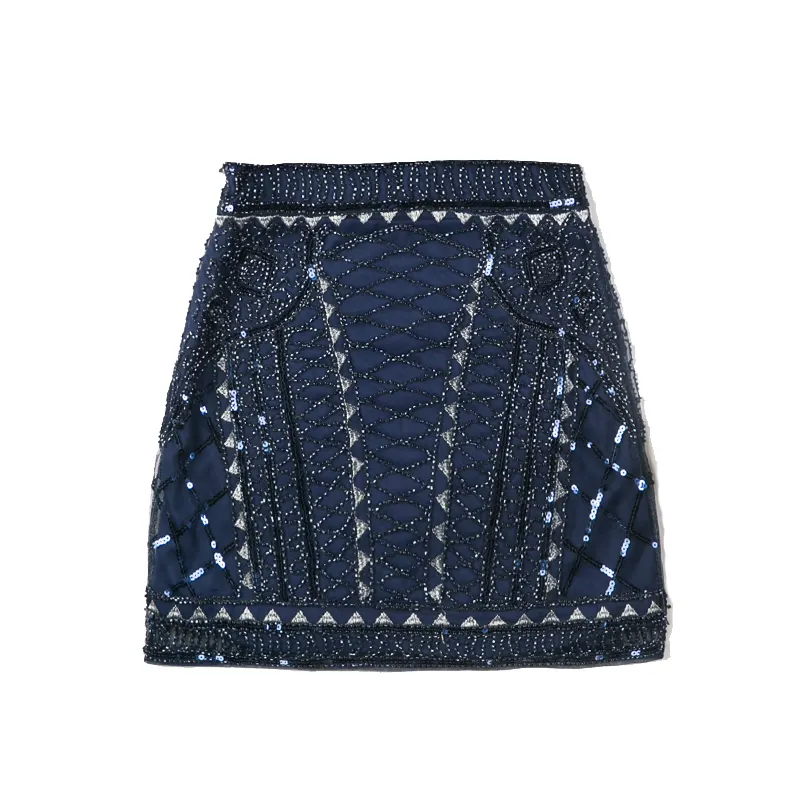 Knee Length Bodycon side zipper Skirt ladies sequin mini short glitter skirt