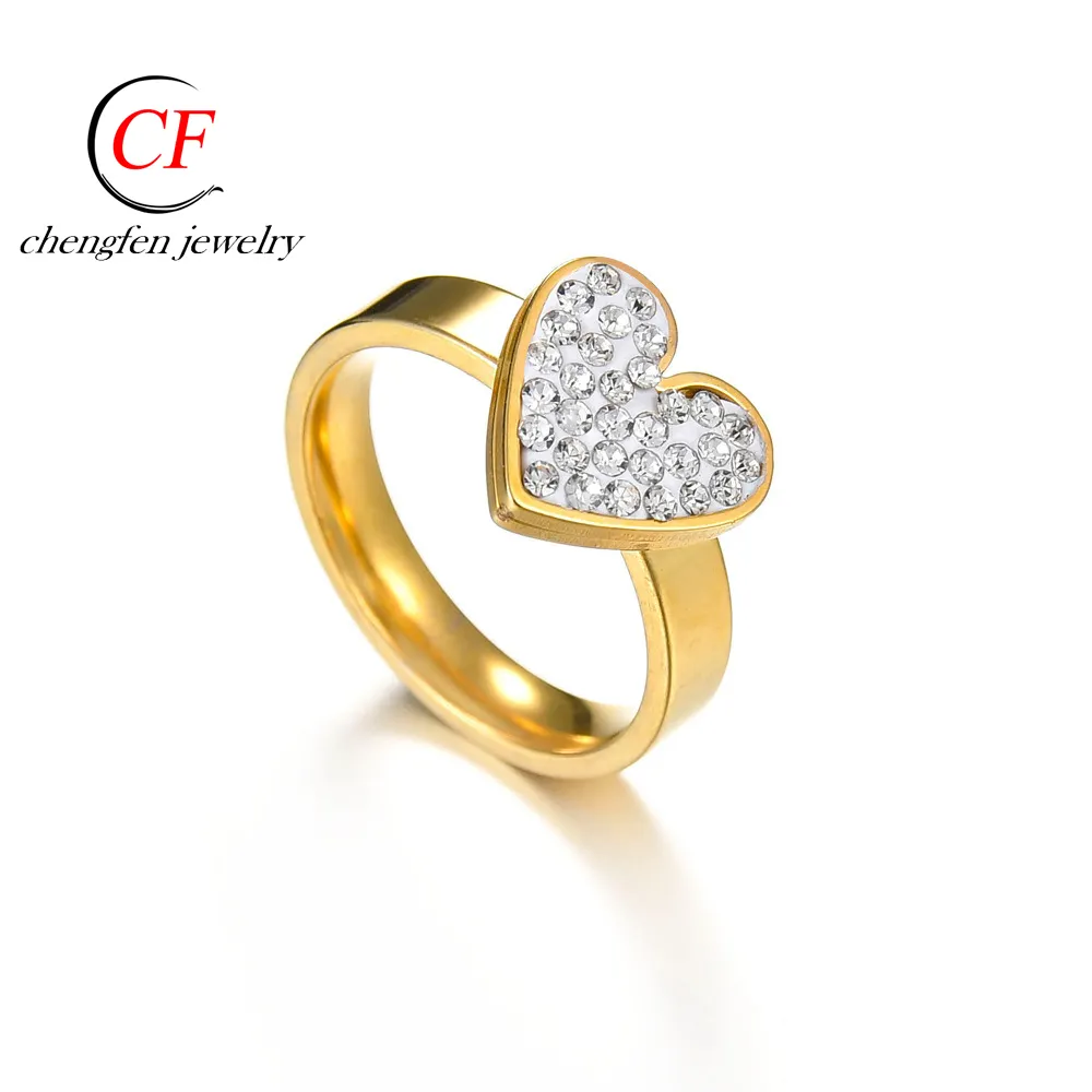 Anello a cuore di cristallo di moda dell'organizzatore dell'anello dell'acciaio inossidabile di Chengfen per le donne