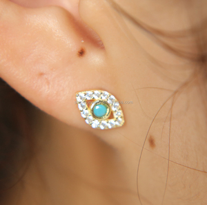 2023 High Quality 100% 925 Sterling Silver Moq 1 Micro Pave Cz Dainty Cute <strong>Evil</strong> Eye Stud Earring