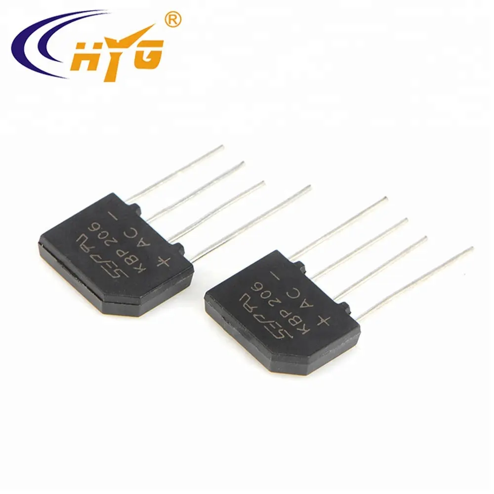 2A 400V diodos puente rectificador KBP204 gran chip agujero pasante 4-pin KBP204 rectificador de puente