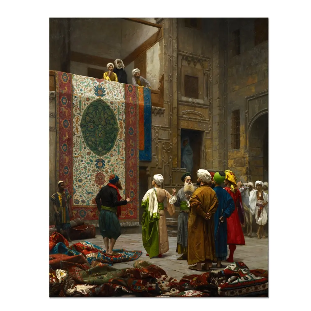 Pintura al óleo de Arte Árabe sobre lienzo Merchant, Alfombra de estilo oriental famoso