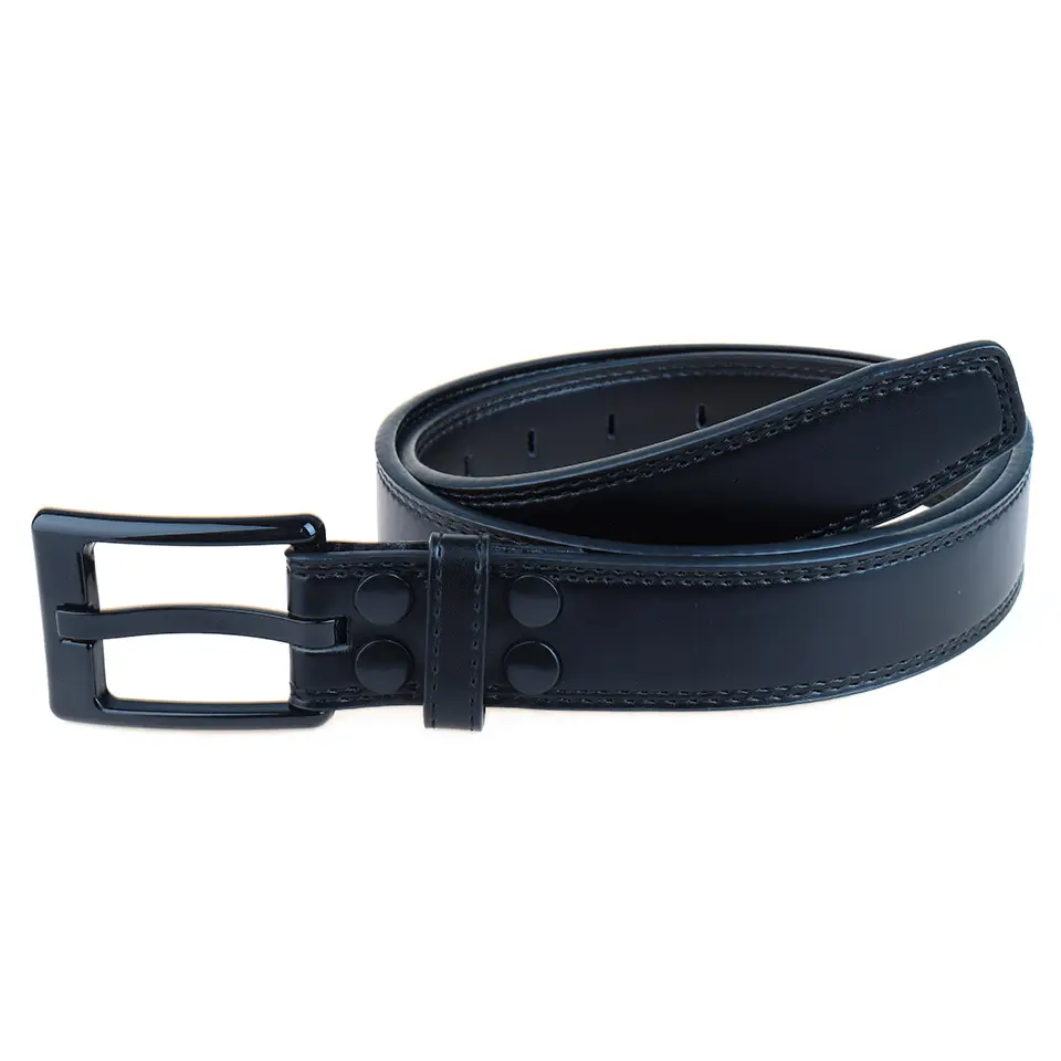 Plastic Snap Button Non Metal Buckle Genuine Leather Men Belt