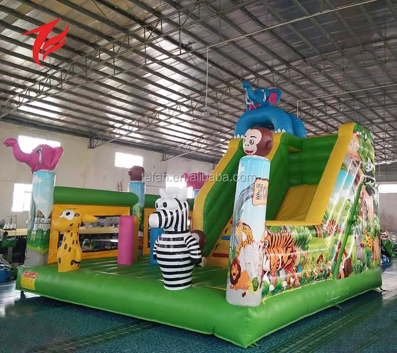 Tobogán inflable Animal Kingdom para niños, combo de tobogán inflable alto para saltar