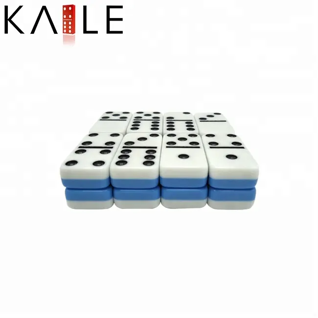 Accept custom double 6 domino game set 28pcs 5010 mold double sided coloured blue white two toned dominos for playing games