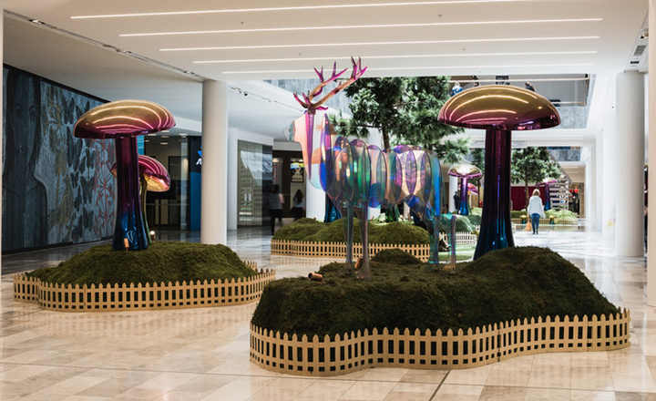 Modern Artificial Craft Decor Statue Pink Iridescence Metal Mushroom for Shopping Mall Christmas Festival Sculpture in Australia