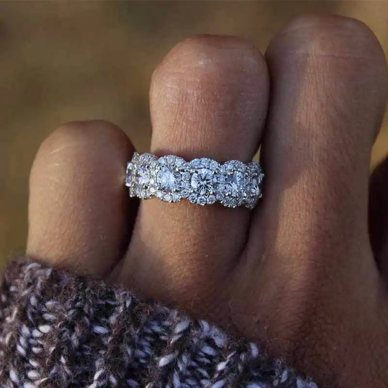 CAOSHI Bonito Rodada CZ Pedra Anel de Noivado 925 Prata Banhado Zircão Cristal Anéis para As Mulheres de Casamento