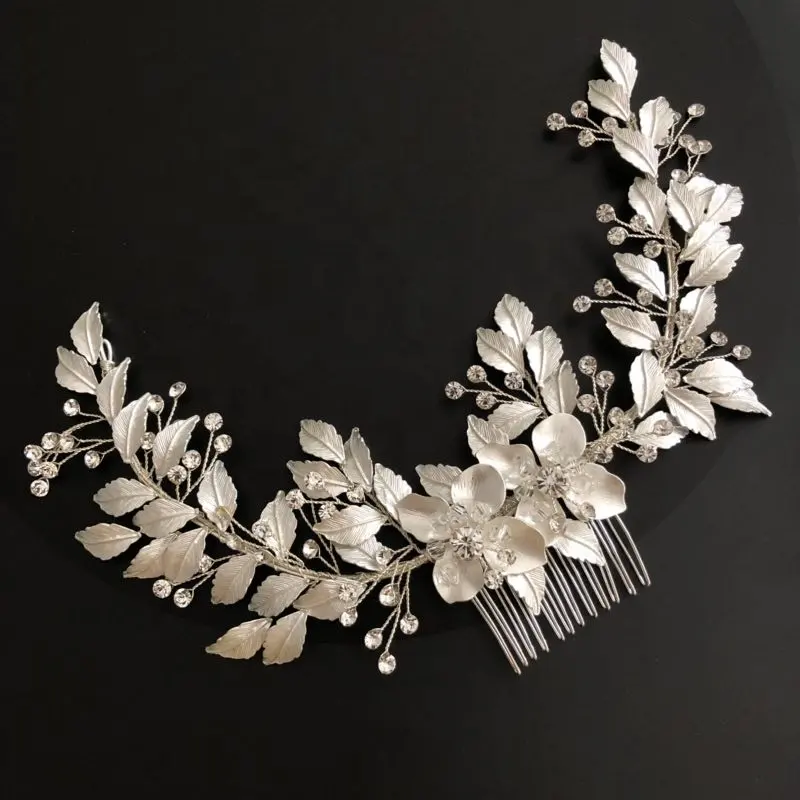 シルバーメッキの葉花の派手なブライダルヘアコームユニークなヴィンテージの結婚式のヘアアクセサリー