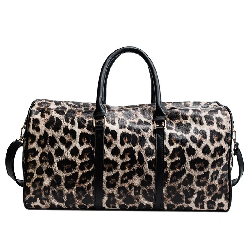 Sac de voyage pour femme, sac monogramme personnalisé en cuir, imprimé léopard, prêt à transporter