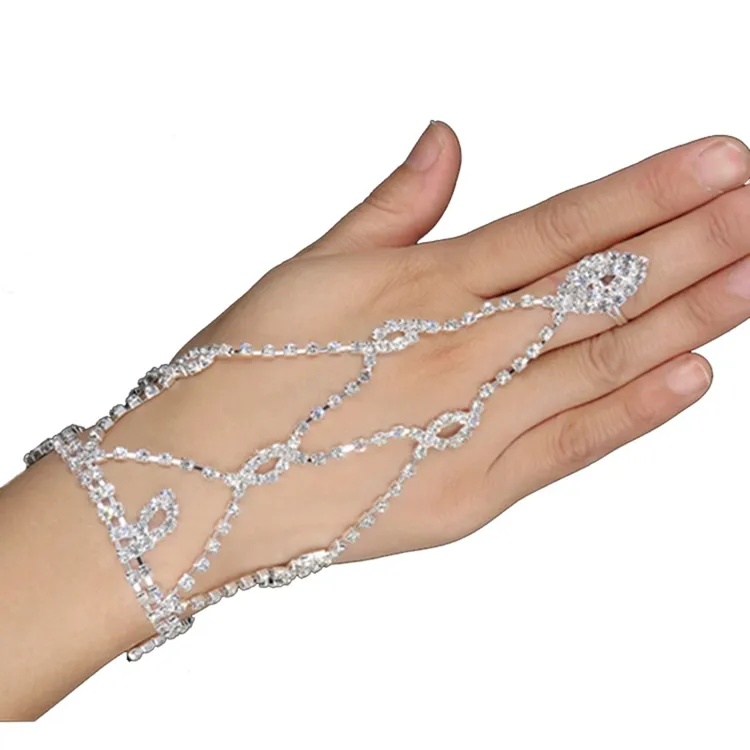 Nouveau modèle d'oeil bijoux de mariée en cristal pavé de luxe, vente en gros, bague de main de Style indien, Bracelet