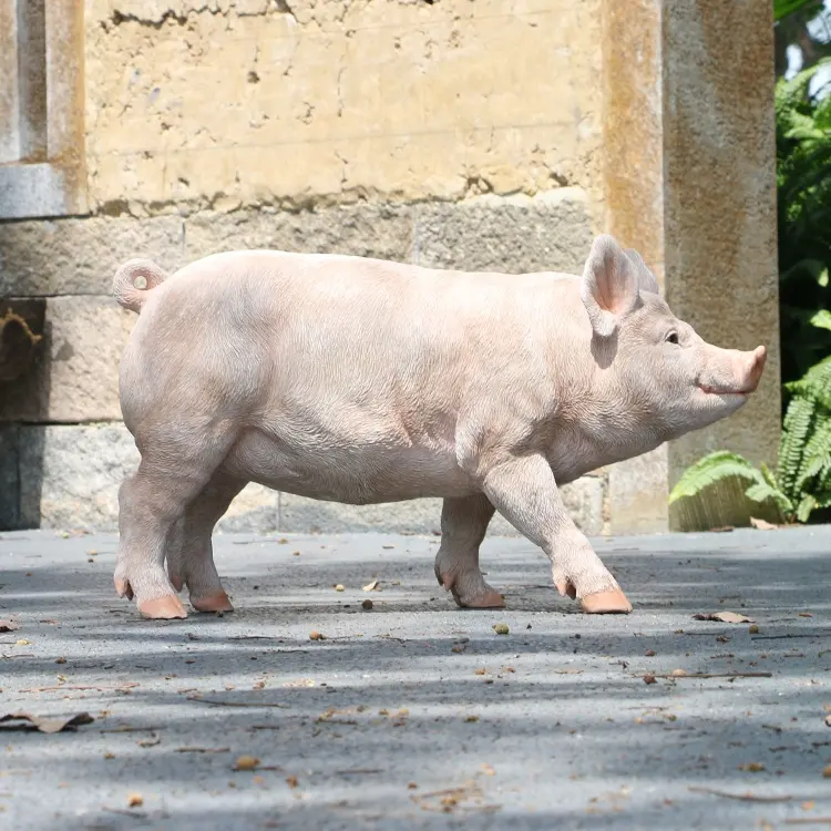 Giardino decor carino in fibra di vetro figurine di animali spiaggiamento vita formato da giardino in resina pig statue