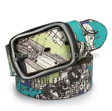 Graffiti-cinturón de cuero auténtico para hombre y mujer, cinturón de estilo indio de color con estampado Vintage