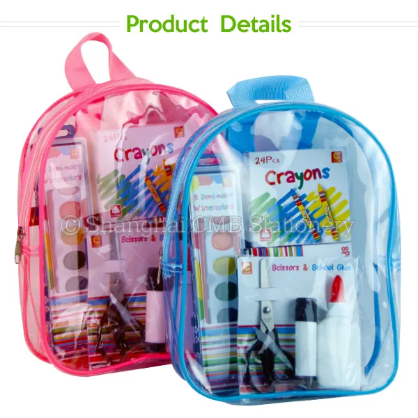 China Clear PVC School Bags Online for Girls with Coloring Set