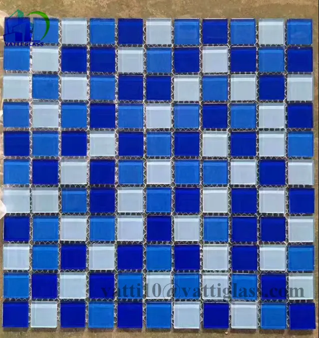 4mm épaisseur mélange bleu verre dots mosaïque carrelage pour piscine