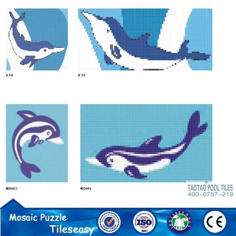 swim pool square crystal mosaic dolphin tile picture