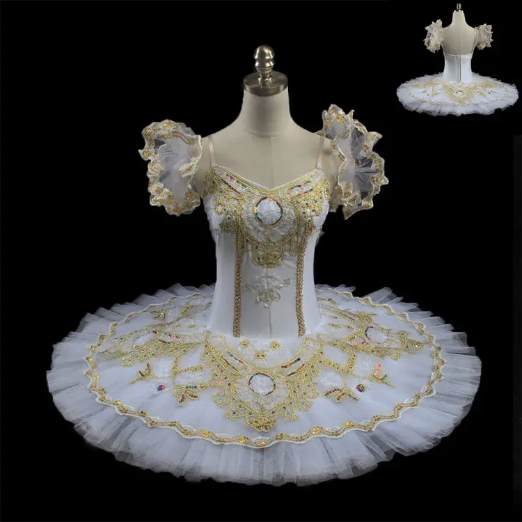 New Coming EXW Price High Quality Professional Classic Girls Gold & White Swan Ballet TUTU