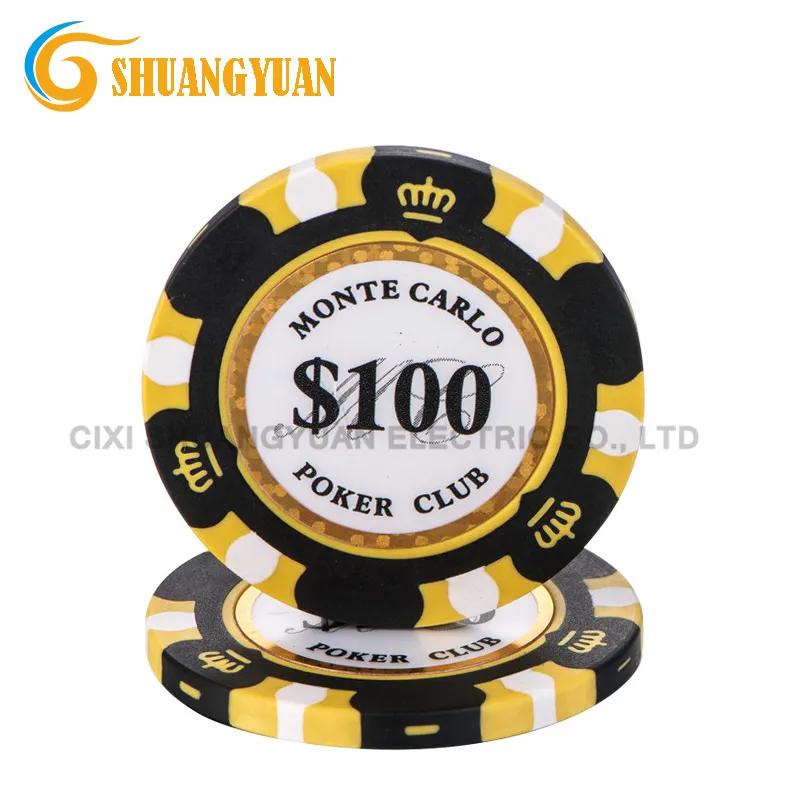 14g 3-Tom Monte Carlo Argila Poker Chip Com Guarnição de Ouro Adesivo