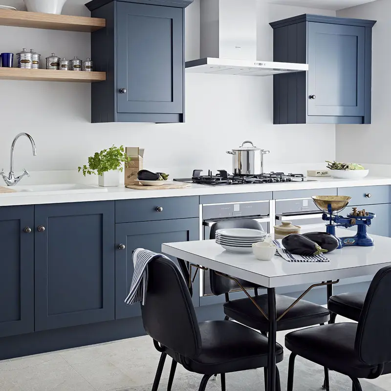 Apartamento moderno azul marinho agitador armários de cozinha da china