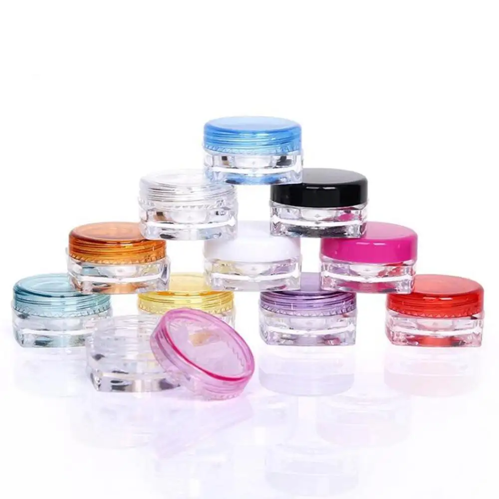 3g 3ml 5g 5ml mini small clear round square plastic ps sample jar 10pc/pack for nail art Glitter Dust Powder cosmetic