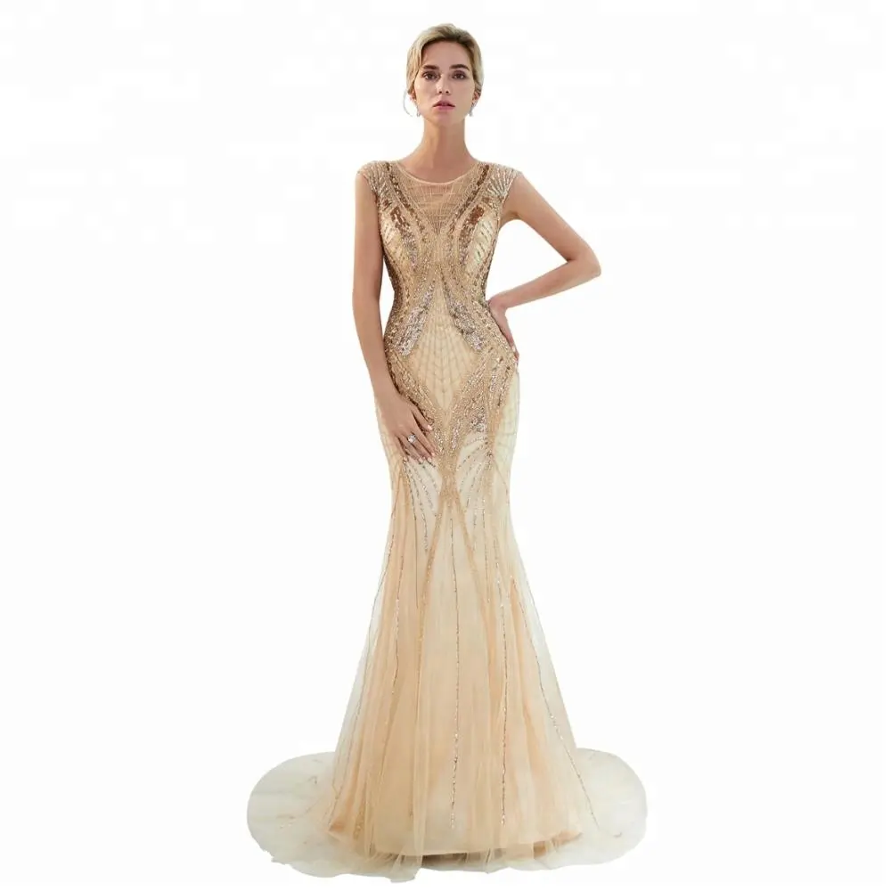 Neue Design Frauen sexy Kleid Party Abend Roségold lange Ballkleider für den Großhandel