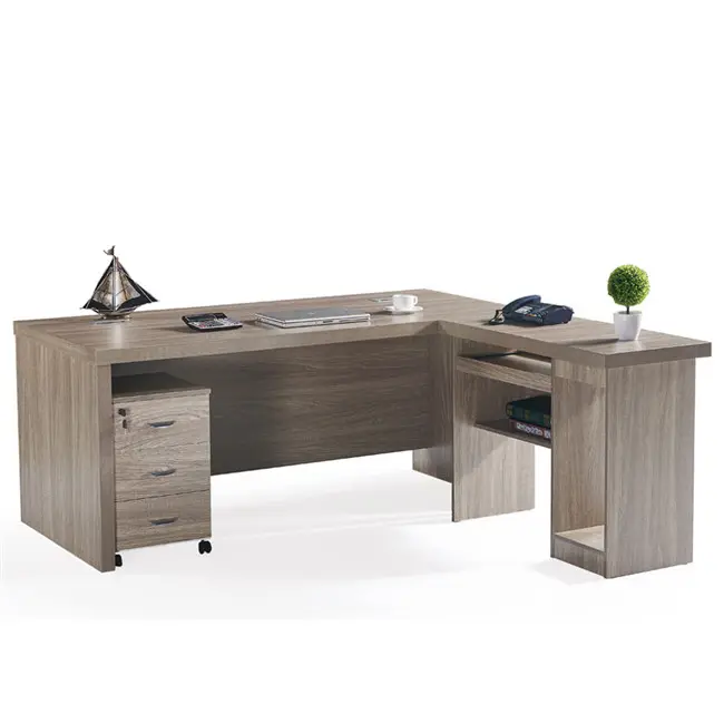 Escritorio de ordenador moderno, tablero aglomerado de MDF/MFC, muebles de oficina de lujo con gabinete lateral con cajón, diseño de mesa de mostrador de oficina