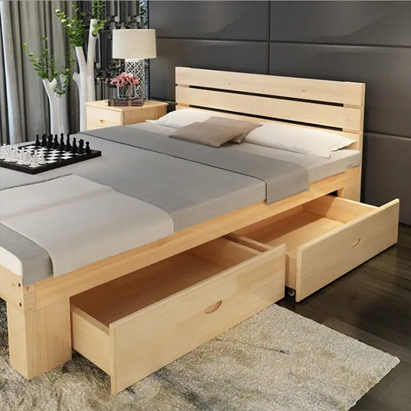 Diseño moderno madera simple últimos diseños de cama doble