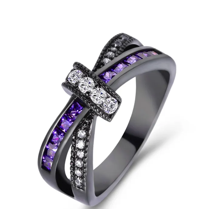Onier 2019 caliente anillo inteligente bowknot Corea del Sur de oro negro con piedra púrpura diseños de anillo para hombres