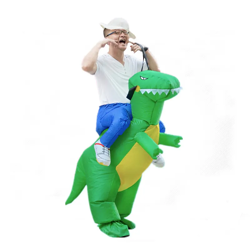 Hot sale fancy funny high quality Halloween mascot green inflatable dinosaur costume for adult