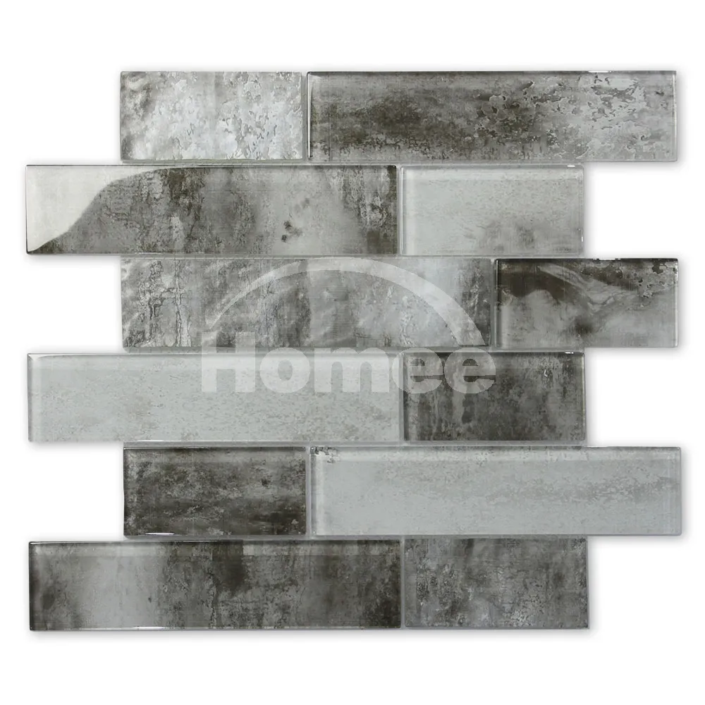 Nouveau carrelage irrégulier gris pour douche, mini carrelage de métro, couleur mixte, verre d'impression à motif de brique, mosaïque pour carreaux muraux