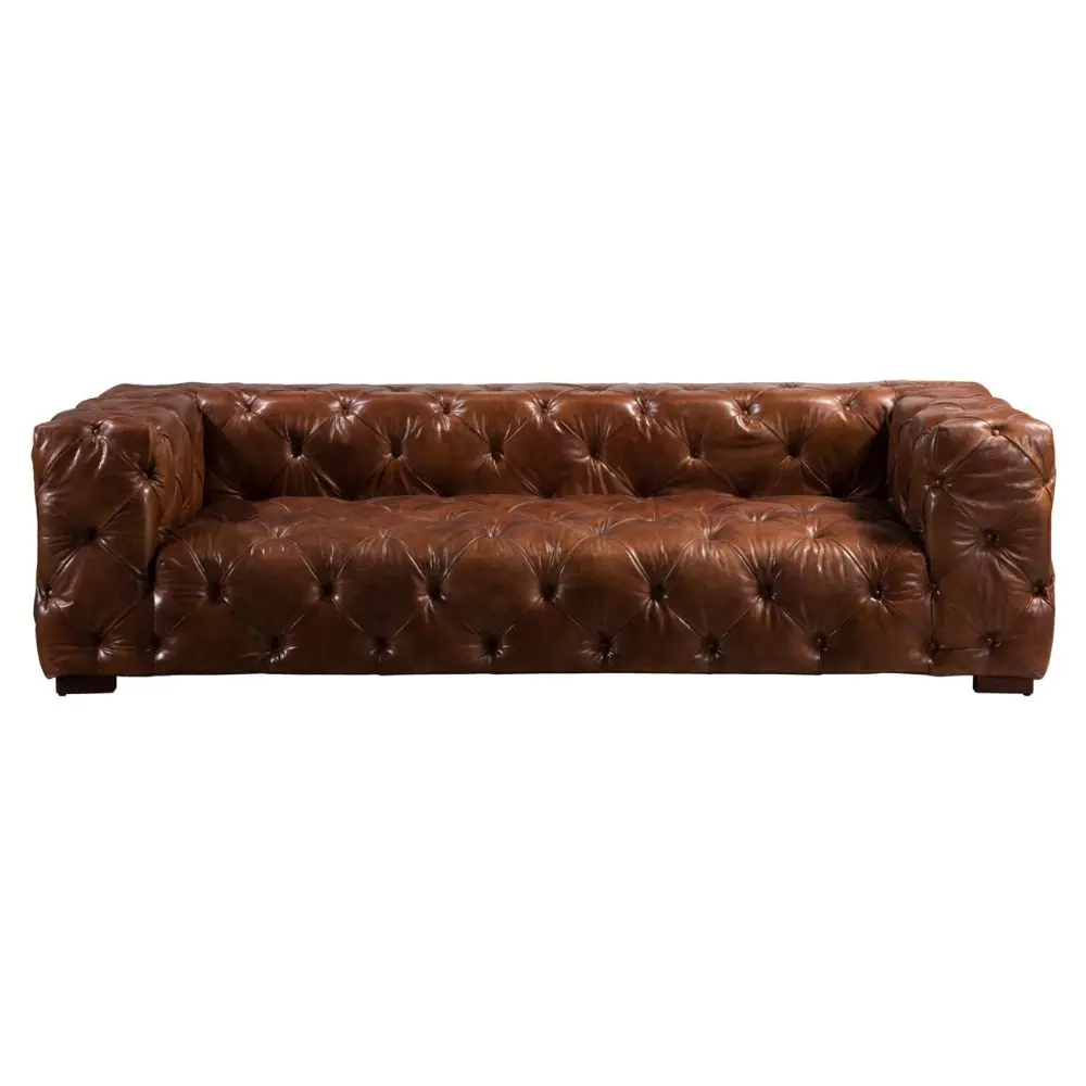 Sofá de couro castanho vintage retrô, sofá de canto chesterfield para sala de estar