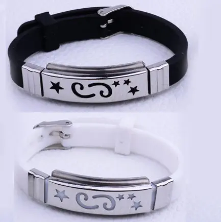 Promotional stainless steel men's zodiac wide silicone bracelets