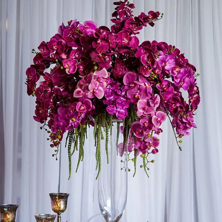 Orquídea de látex artificial para boda, flor phalaenopsis púrpura 3D IFG, para centros de mesa, deco