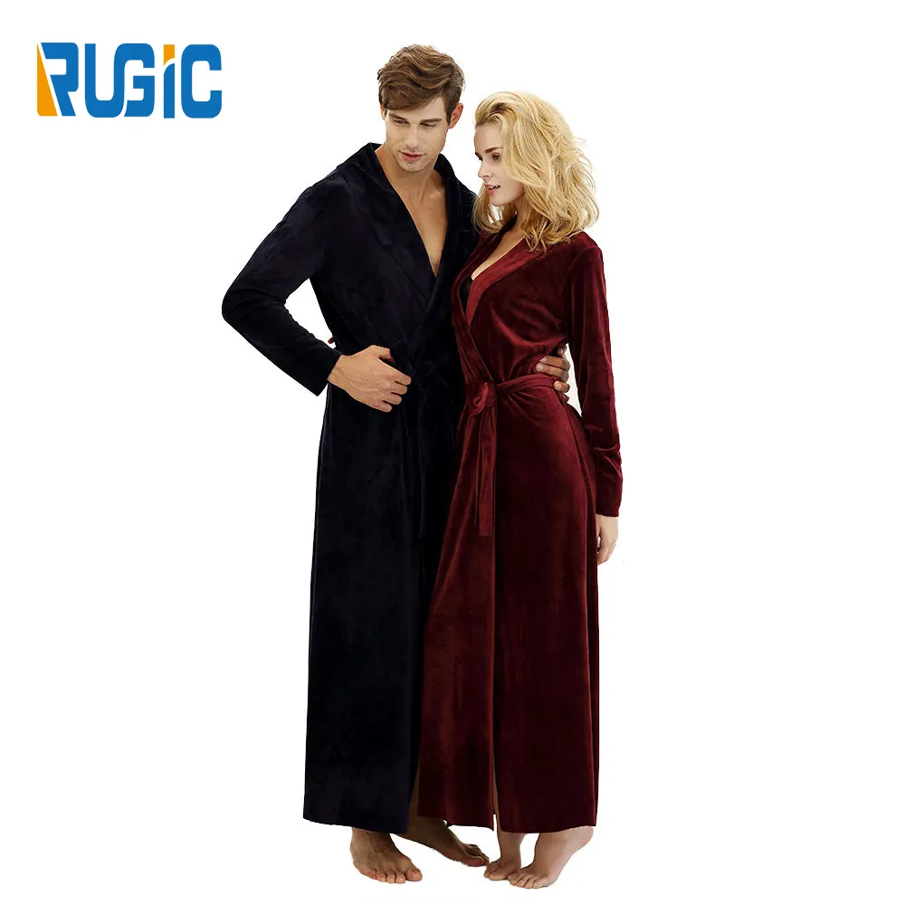 Accueil Couple Longue Longueur Amoureux Femmes et Hommes Vêtements De Nuit Robe Chemise De Nuit Polaire Microfibre Peignoirs En Velours