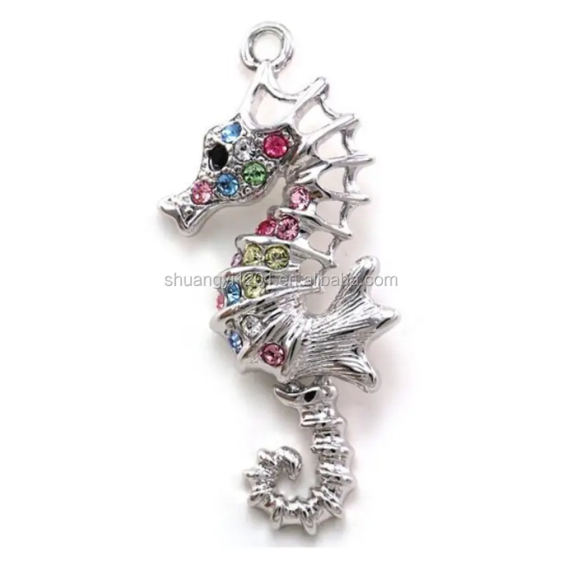 Pendentifs d'animaux colorés en forme de cheval de mer, 2 pièces, strass rose, violet et bleu