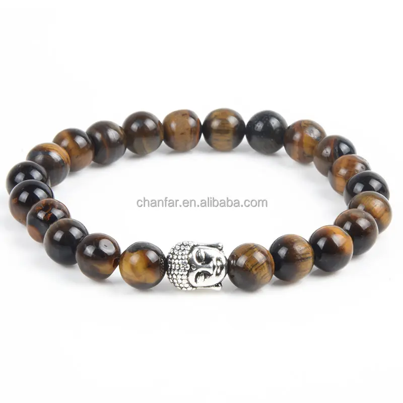 Pulseira de pedra natural olho de tigre, com pingente de buda, semi-preciosa, para homens e mulheres, joia