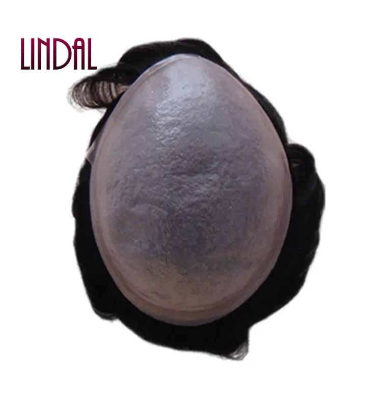 LINDAL ग्रे बाल mens टौपी पतली त्वचा एनजी टौपी बाल विग hairpiece पतली त्वचा आधार 6mm लहर एफ्रो पुरुषों टौपी